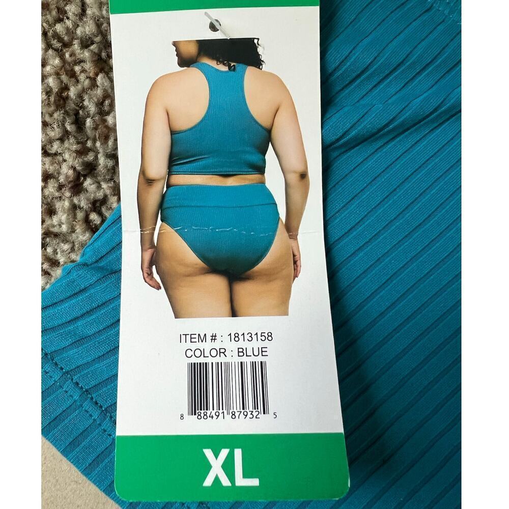 Women's Next XL Swimsuit, Bikini, Blue/Teal, Ribbed, High Waist, Racerback, NWT - Picture 3 of 10